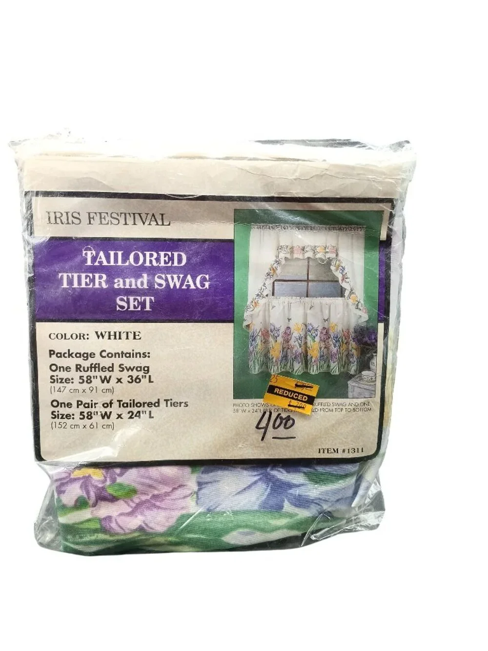 Vintage Iris Festival Window Curtain Tailored Tier and Swag Set Flower Garden